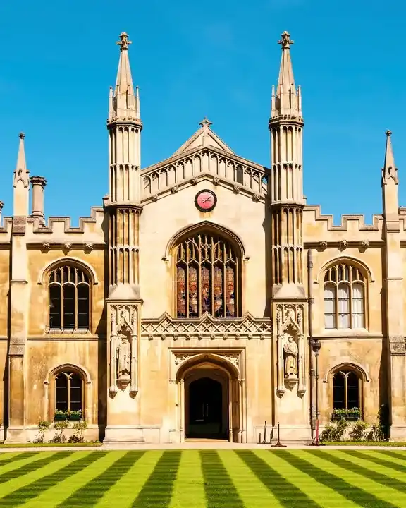Corpus Christi College Cambridge, with beautiful mowed lawn 